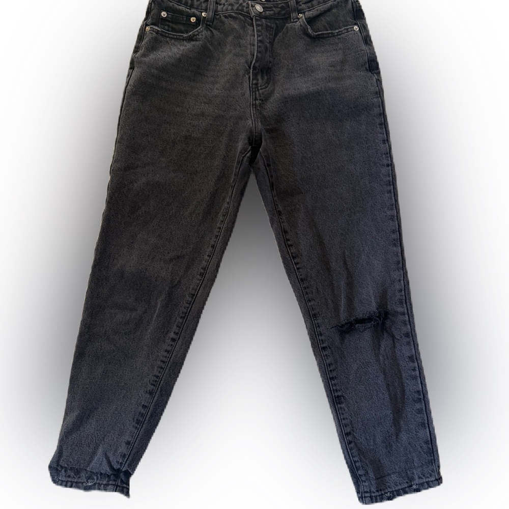 Princess Polly Women’s Black Denim With Whole on One Leg. Size 8 - Picture 1 of 7